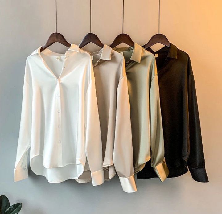 Classic women's silk blouse, perfect versatile top for fall fashion. Premium long-sleeve elegant wear.