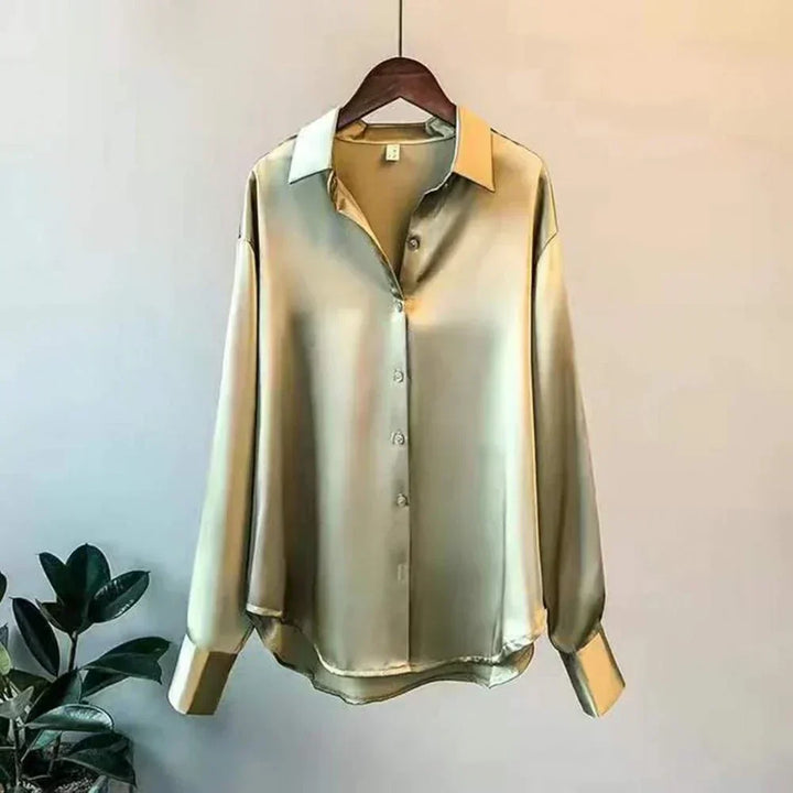 Premium women's silk blouse. Luxurious long-sleeve classic top, ideal for fall fashion & elegant office wear.