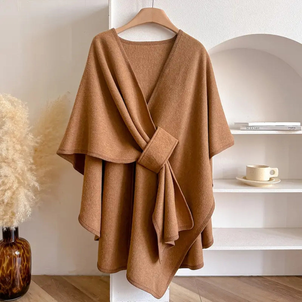 Cozy women's windproof poncho scarf coat. Luxurious outerwear, perfect for winter fashion.