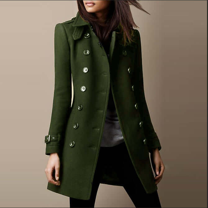 Elegant women's long wool winter coat. Stay warm and stylish in this classic outerwear fashion jacket.
