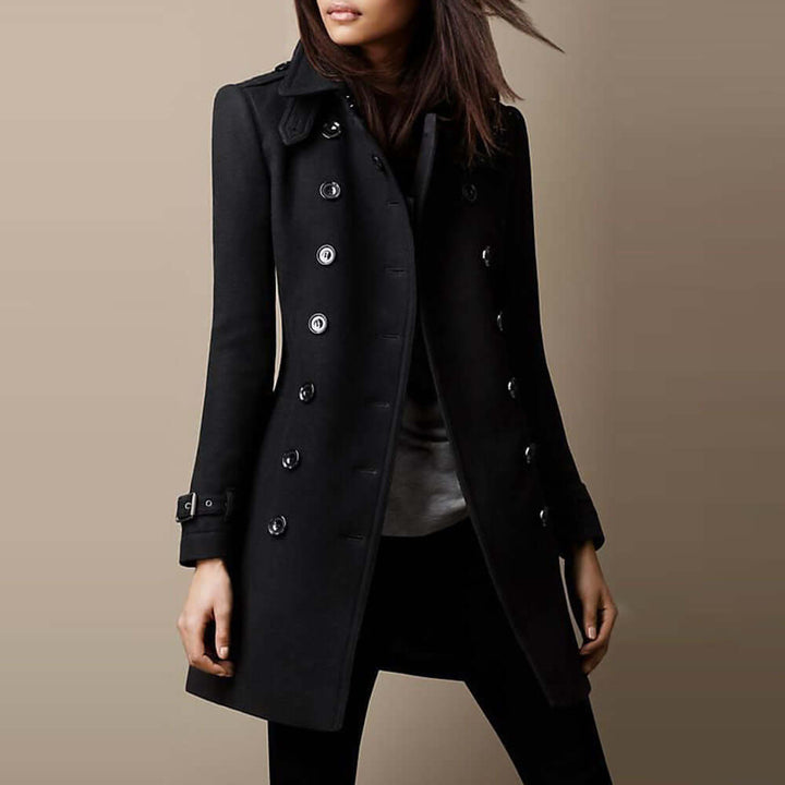 Cozy and warm women's wool winter coat. Features an elegant long design for stylish cold weather outerwear.