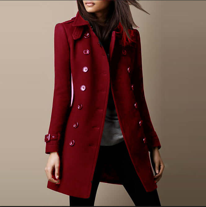 Stylish women's luxurious wool winter coat, an elegant and warm long jacket for classic winter fashion.
