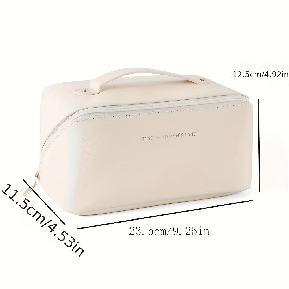 Durable waterproof travel makeup organizer, a stylish zipper bag for beauty items.