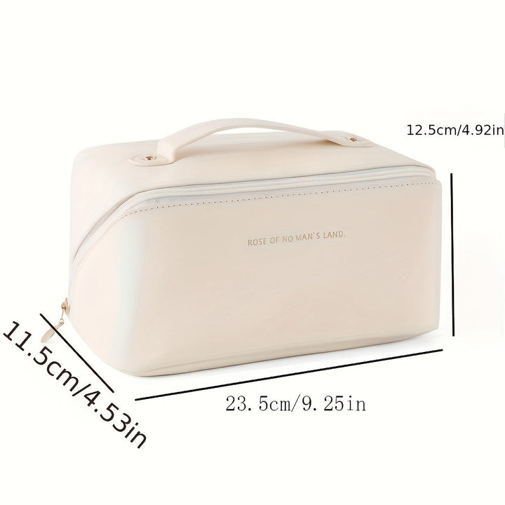 Durable waterproof travel makeup organizer, a stylish zipper bag for beauty items.