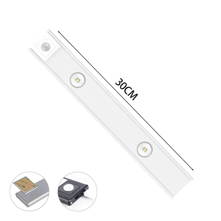 Sleek rechargeable wireless LED motion sensor light, perfect for under cabinet kitchen & closet illumination.