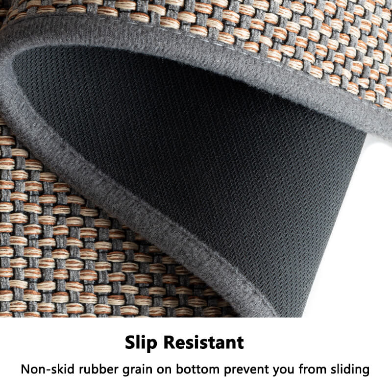 Machine washable woven indoor door mat with a timeless weave pattern, non-slip backing, and plush polypropylene surface.