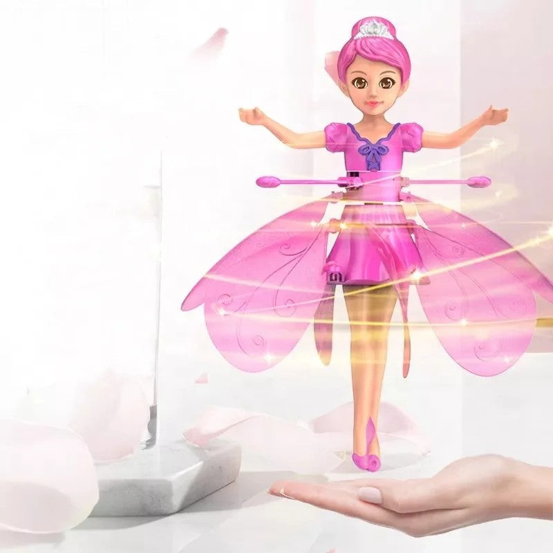 Whimsical flying doll for kids, featuring bright LED lights and innovative gesture control.