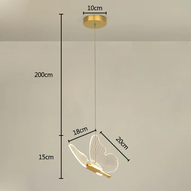 LED butterfly pendant lamp illuminating a child's room, whimsical ceiling light for nursery & kids' decor.