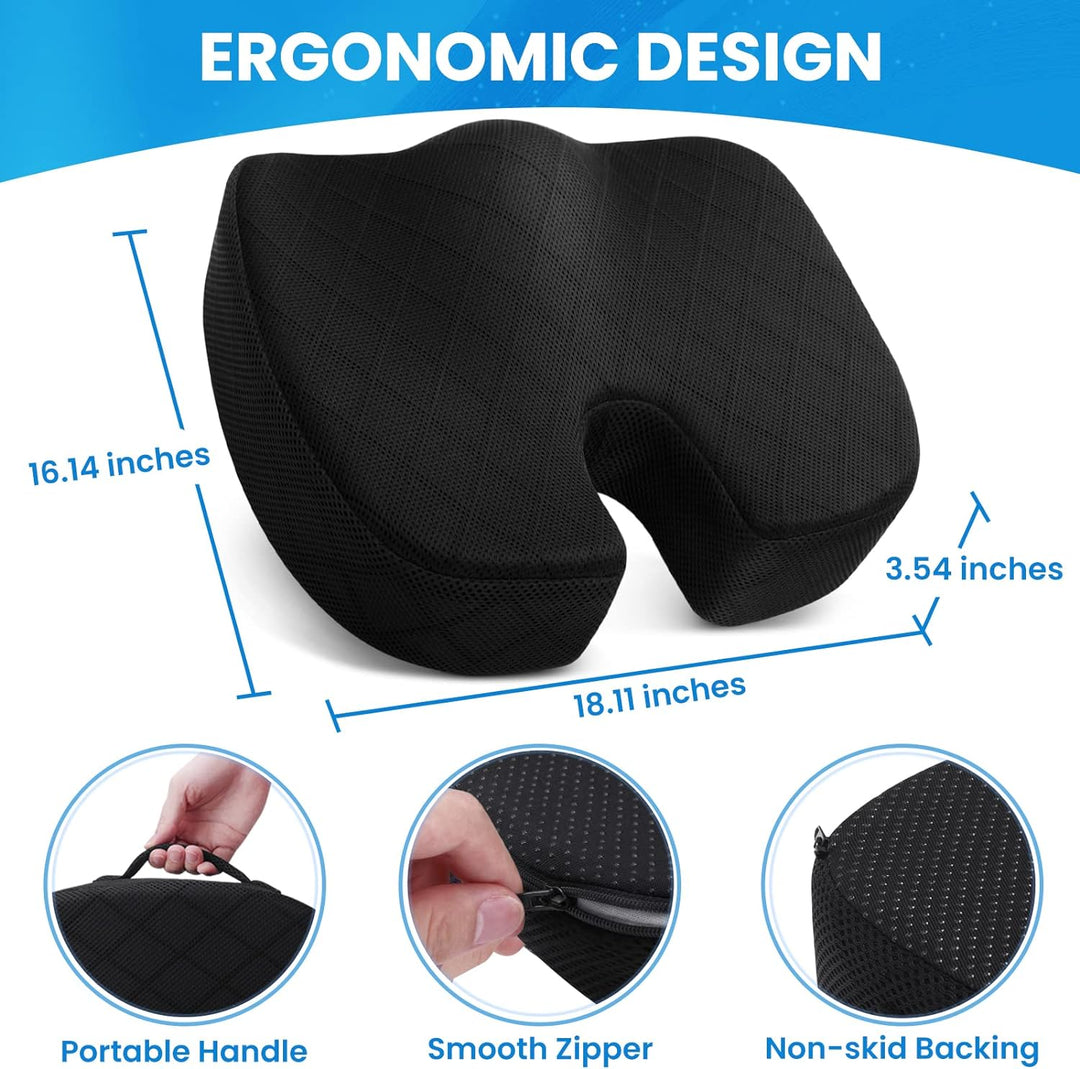 High-density memory foam seat cushion for durable support. Enhances comfort in office & car.