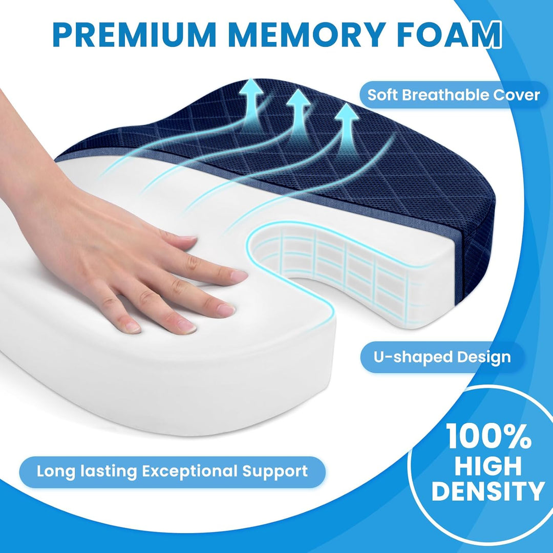 Lightweight memory foam seat cushion. Easy to carry for on-the-go comfort in any chair.