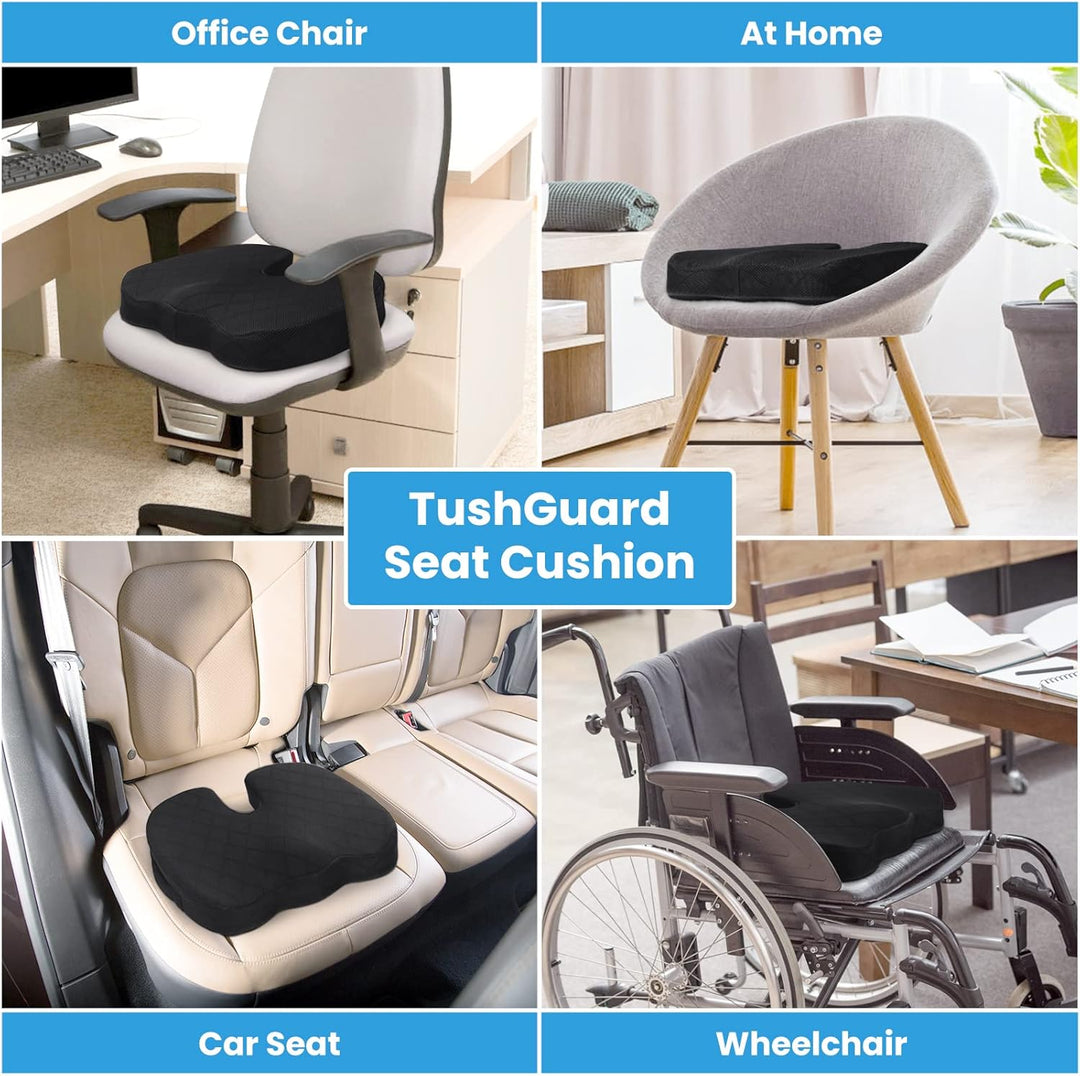 Upgrade your chair with a memory foam seat cushion for superior comfort & pain relief. Office/car.