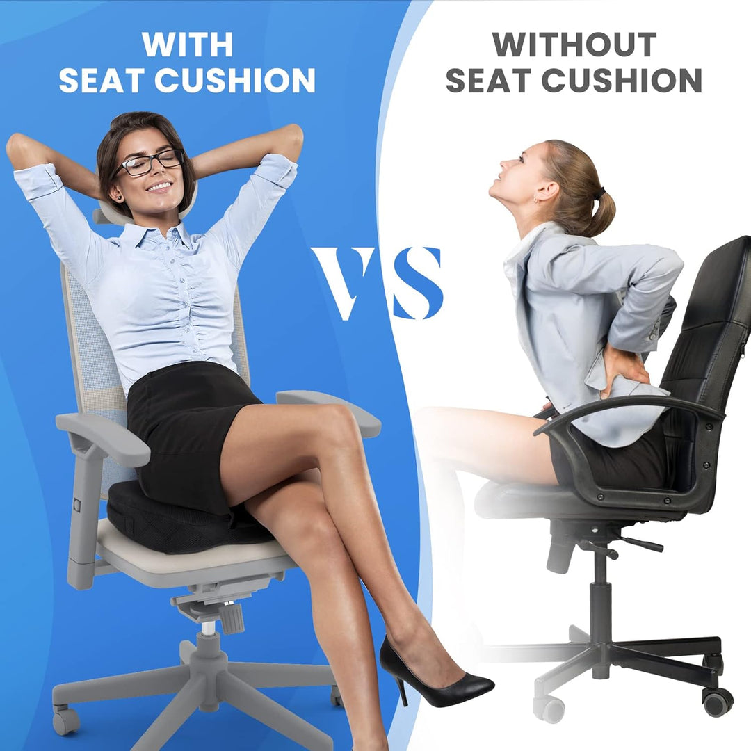 Comfortable memory foam car seat cushion for long drives. Relieves hip & tailbone pain, improves travel comfort.