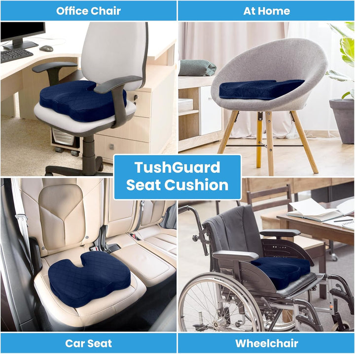 Ergonomic memory foam cushion for posture correction & back support. Ideal for office & car use.