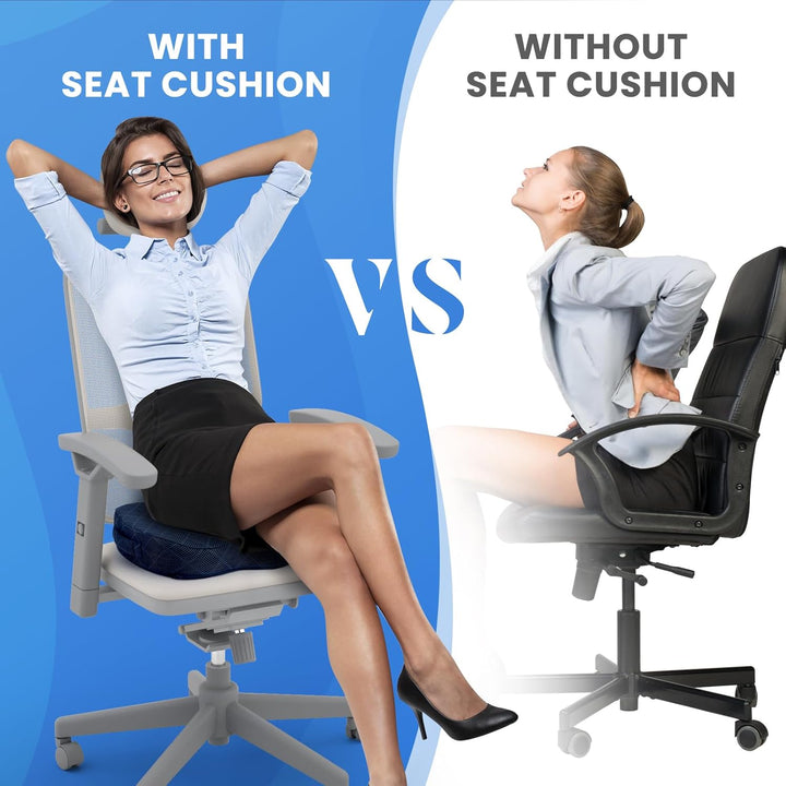 Hip support memory foam cushion for pain relief. Ergonomic design for office chairs & car seats.