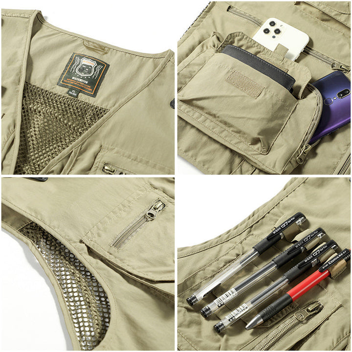 Outdoor gear tactical vest for men, robust multi-pocket design, ideal for work and adventure.