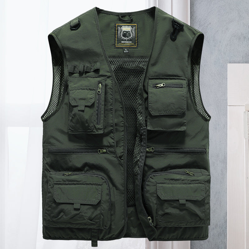 Rugged ActionGuard men's tactical vest, multi-pocket, essential for hiking & survival gear.