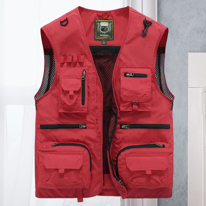 Adjustable men's outdoor gear vest, ActionGuard durable tactical style with many pockets.