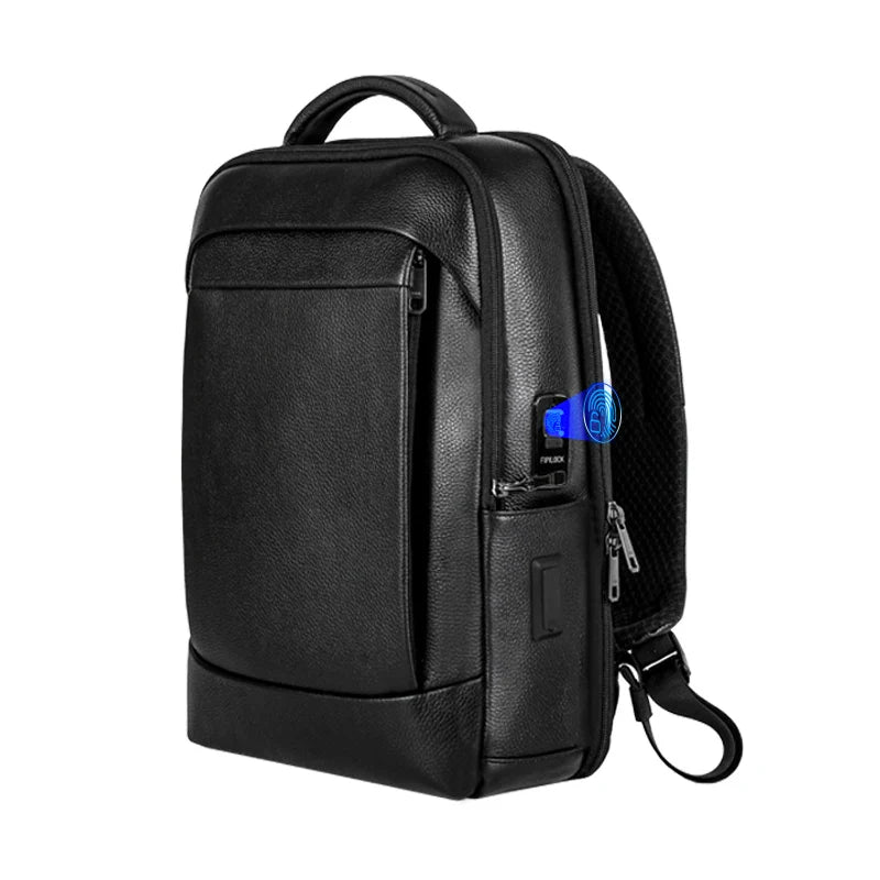Men's anti-theft business laptop backpack with fingerprint lock for secure daily commute and tech protection.