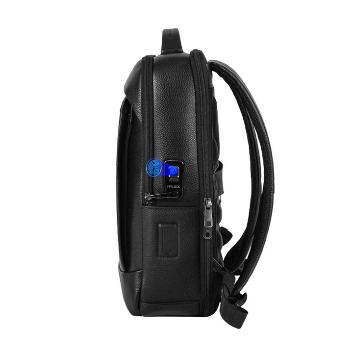Organized men's travel laptop backpack, anti-theft with fingerprint lock for secure business trips.