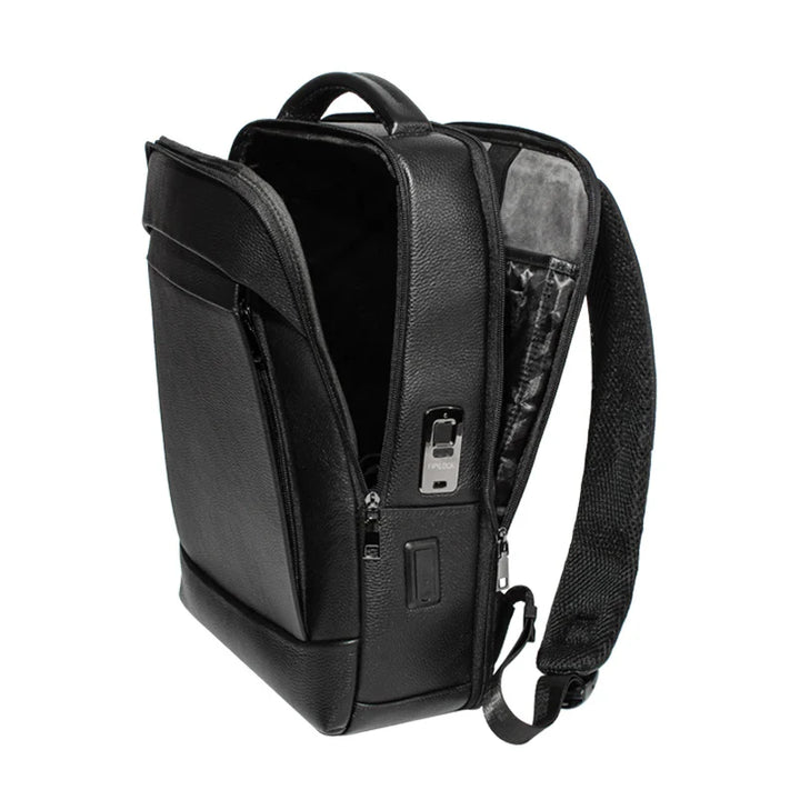 Large-capacity men's daily commute backpack, anti-theft design & secure fingerprint lock for laptops.