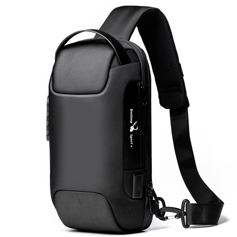 Men's anti-theft crossbody bag, water-resistant, with USB charging port. Perfect for daily carry & travel.
