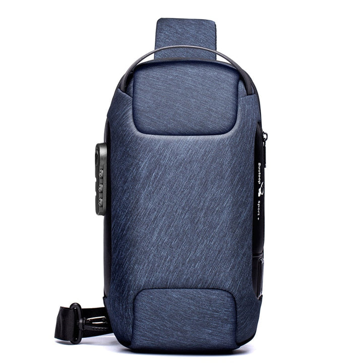 Compact anti-theft sling bag for men, featuring water-resistant material and integrated USB charging.