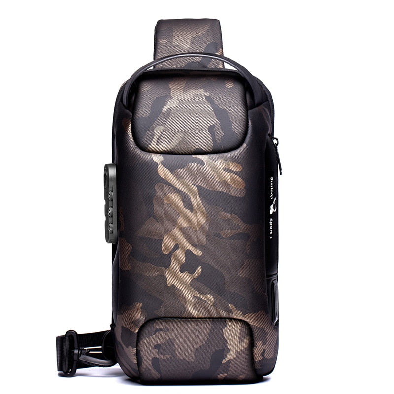 Stylish men's water-resistant crossbody bag with anti-theft design and convenient USB charging function.