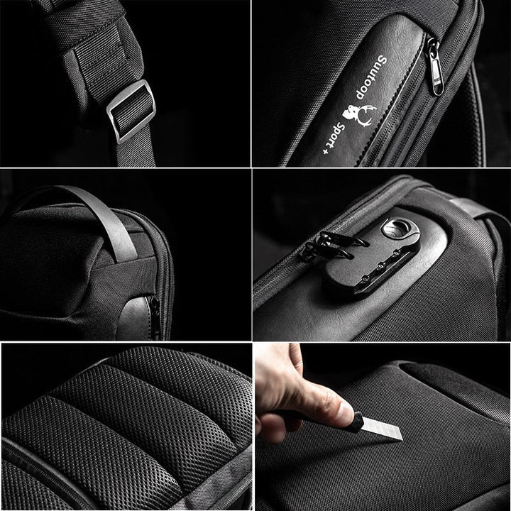 Versatile men's anti-theft sling bag, water-resistant, offering secure storage and USB charging on the go.