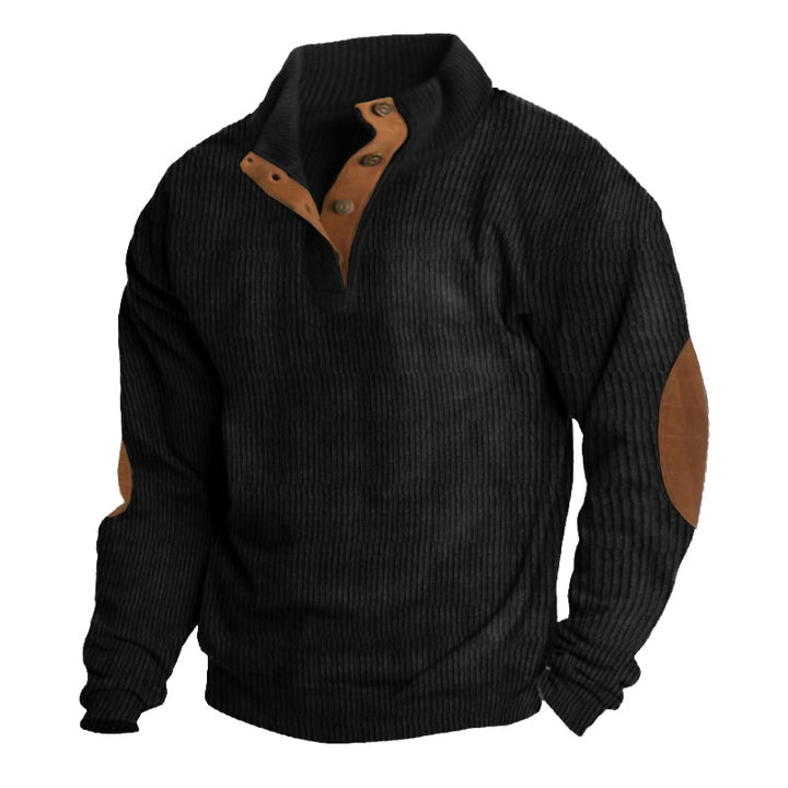 Detail shot of Asher men's sweater, showing comfortable fit & durable design for active outdoor adventures.