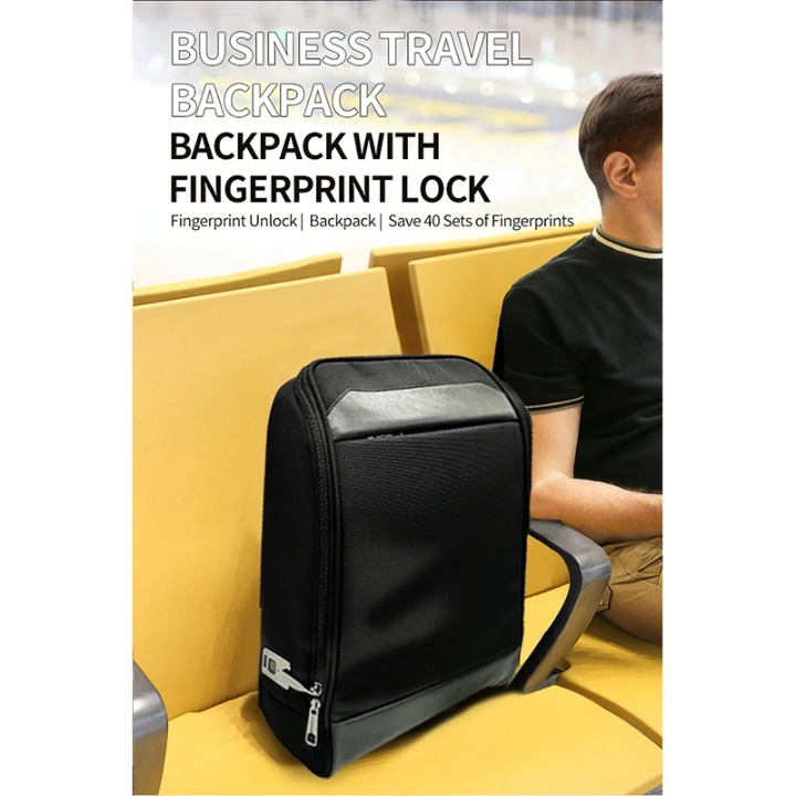 Durable men's fingerprint lock anti-theft backpack, designed for business travel, secure laptop carry & daily commute.