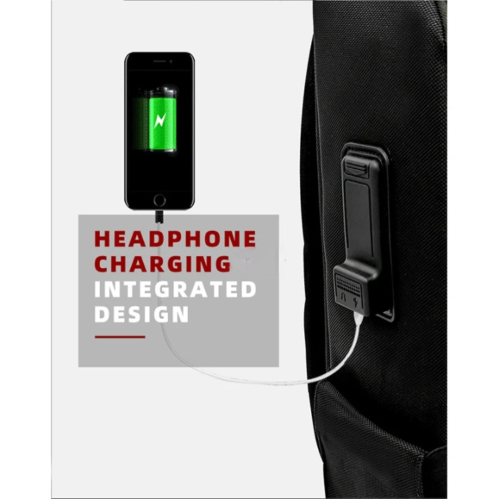 Spacious men's anti-theft laptop backpack with fingerprint security & USB charging for organized business travel & work.
