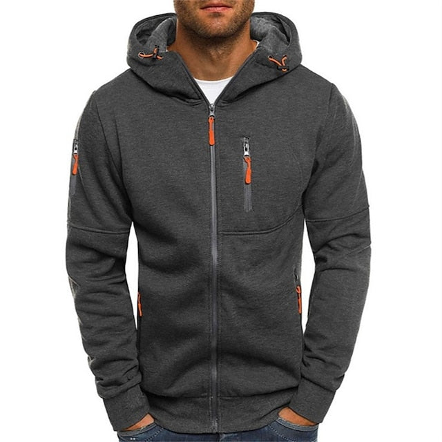 Khaki men's everyday zip-up hoodie, blending durable workwear with stylish casual comfort.