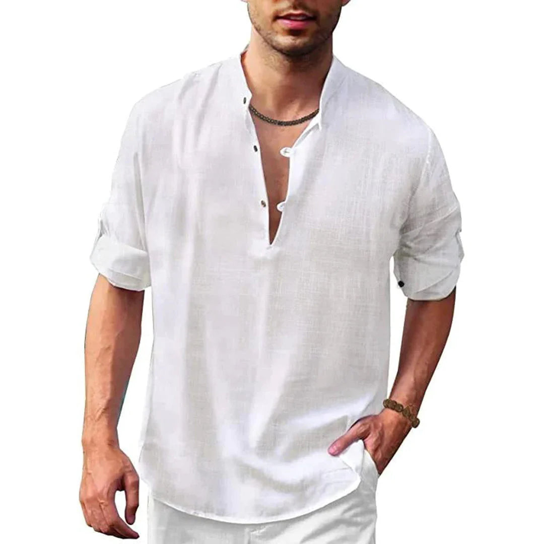 Men's relaxed fit summer shirt, a comfortable and breathable button-up perfect for tropical vacations.