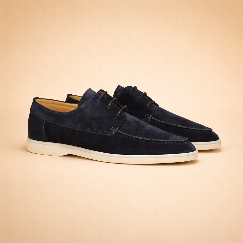 Close-up of men's elegant lace-up comfort dress shoes, highlighting quality and timeless design for formal footwear.