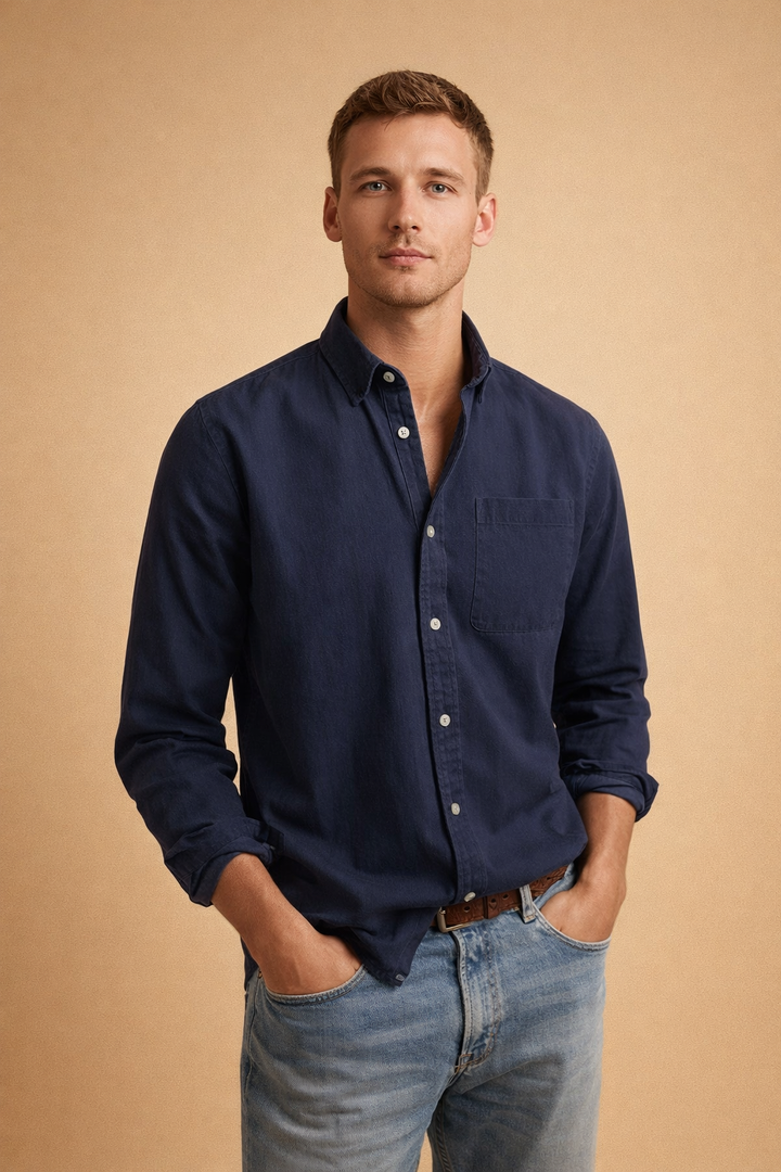 Men's casual long sleeve button-down shirt for everyday wear, versatile and comfortable.
