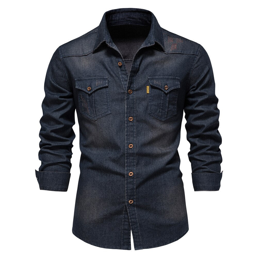 Comfortable men's long sleeve button-up shirt, a versatile top for casual and smart casual occasions.