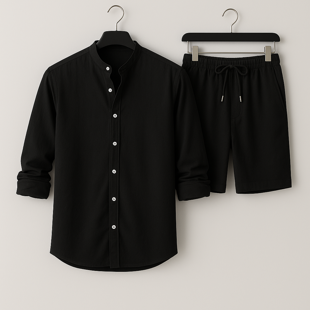 Relaxed men's summer outfit: matching shirt & shorts. Ideal holiday wear for comfortable, casual style.
