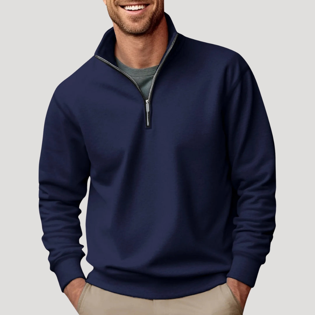 Stylish men's quarter-zip sweatshirt, a versatile layering piece for modern casual fashion.