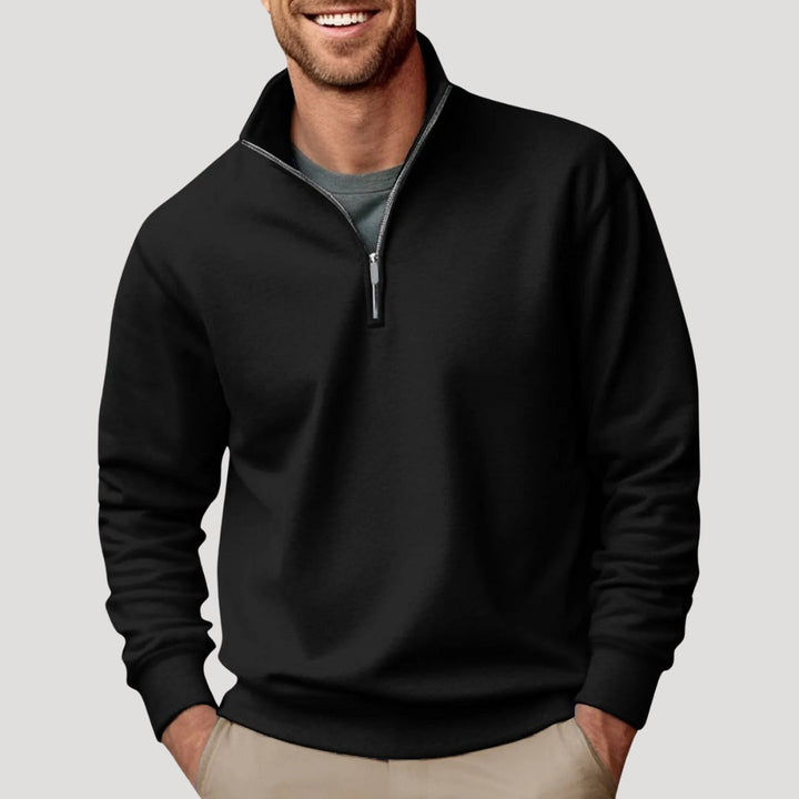 Soft fabric men's casual quarter-zip sweatshirt, ideal for comfortable daily wear.