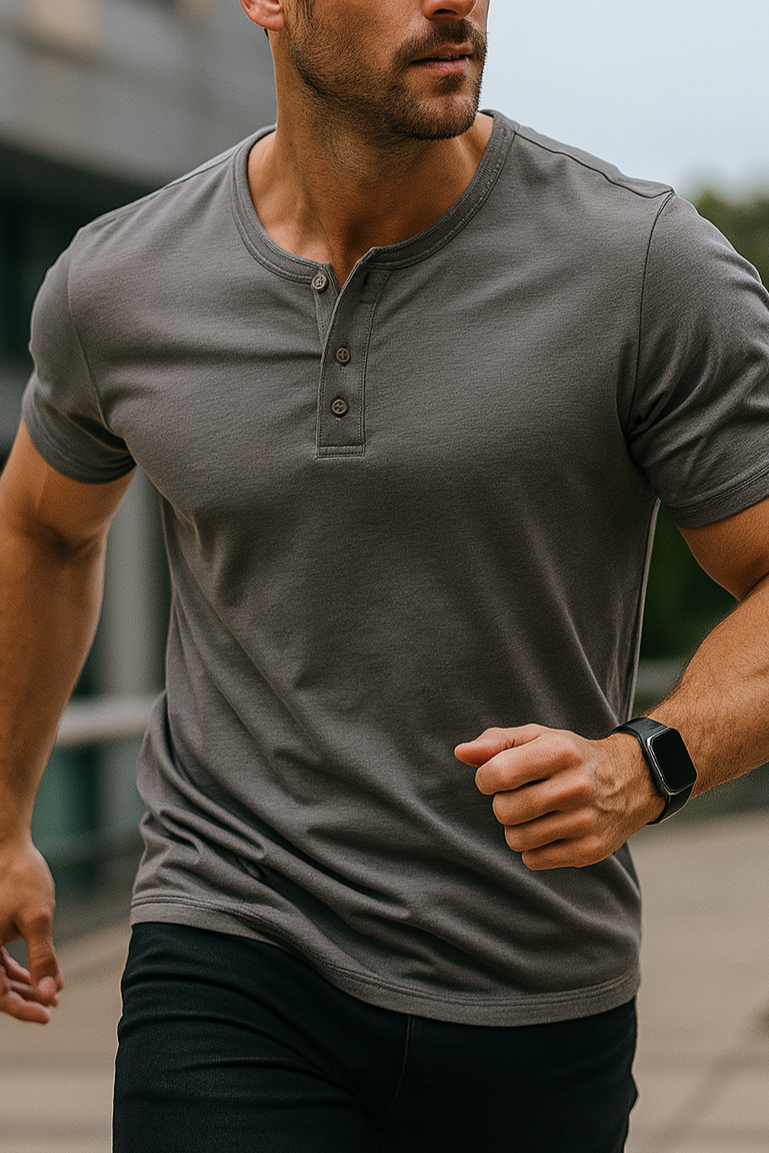 Lightweight men's short sleeve button-up shirt, perfect for warm weather casual style.