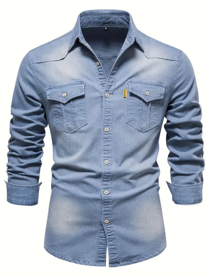 Stylish Hugo men's long sleeve denim shirt, ideal for versatile casual wear and modern everyday fashion.
