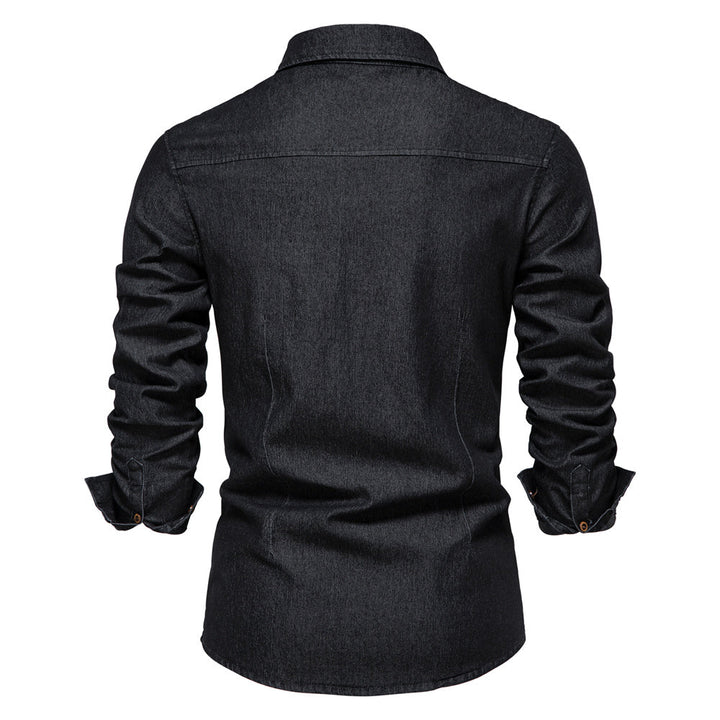 Versatile men's denim long sleeve shirt, perfect for casual wear, everyday style, and a classic button-up look.
