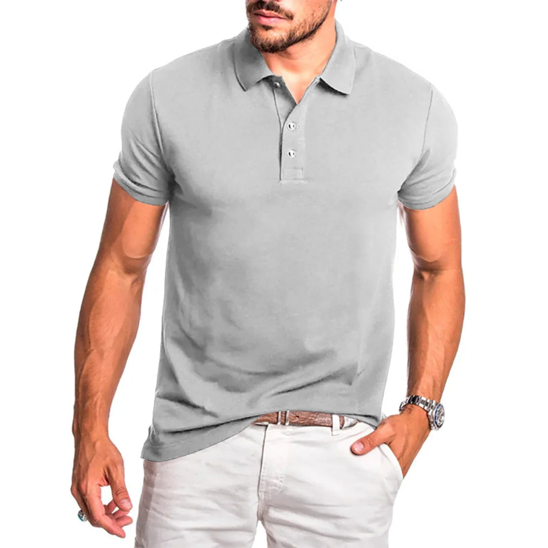 Short sleeve men's classic fit polo shirt, offering a smart casual style for versatile wear.