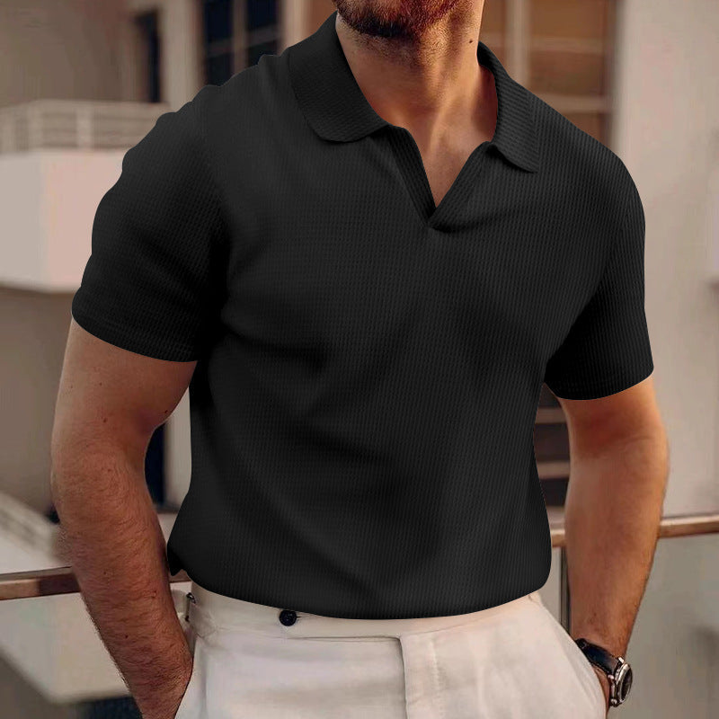 Versatile men's short sleeve classic fit polo, button-up, ideal for relaxed casual fashion.
