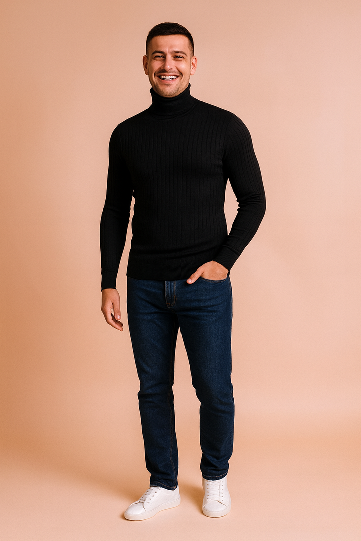 Men's classic golf turtleneck sweater, warm & stylish knitwear. Ideal for winter golf.
