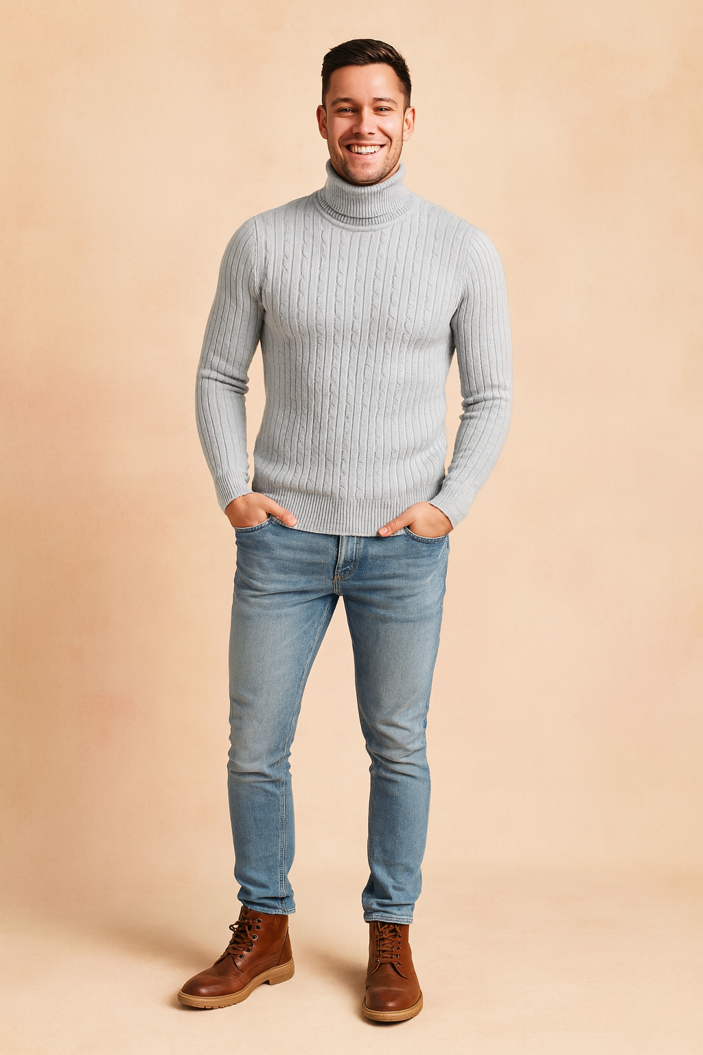 Classic men's turtleneck sweater, soft knitwear for golf. Warm & comfortable for cold weather style.