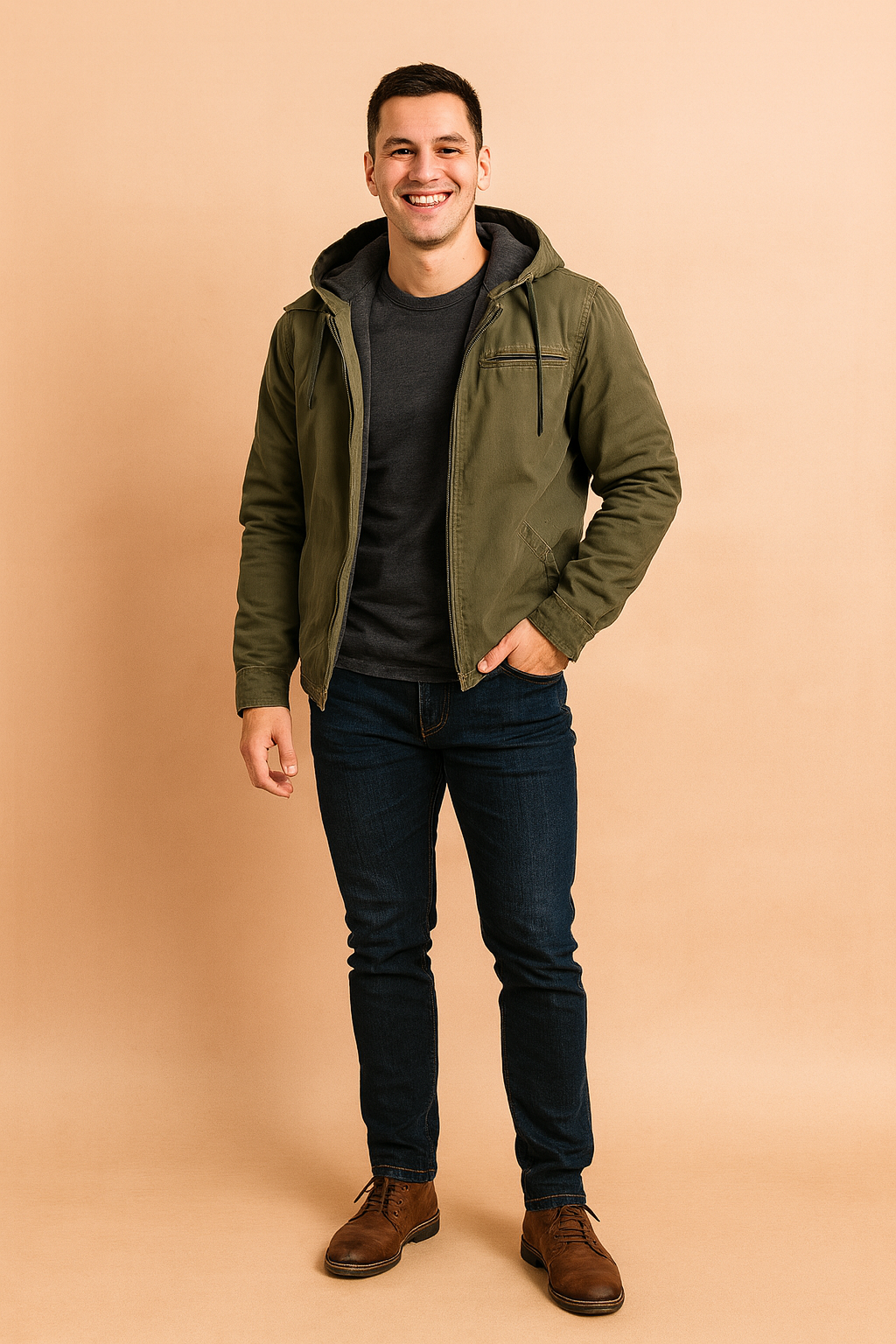 Stylish men's classic winter jacket with hood, offering warmth & comfort for daily winter outfits.
