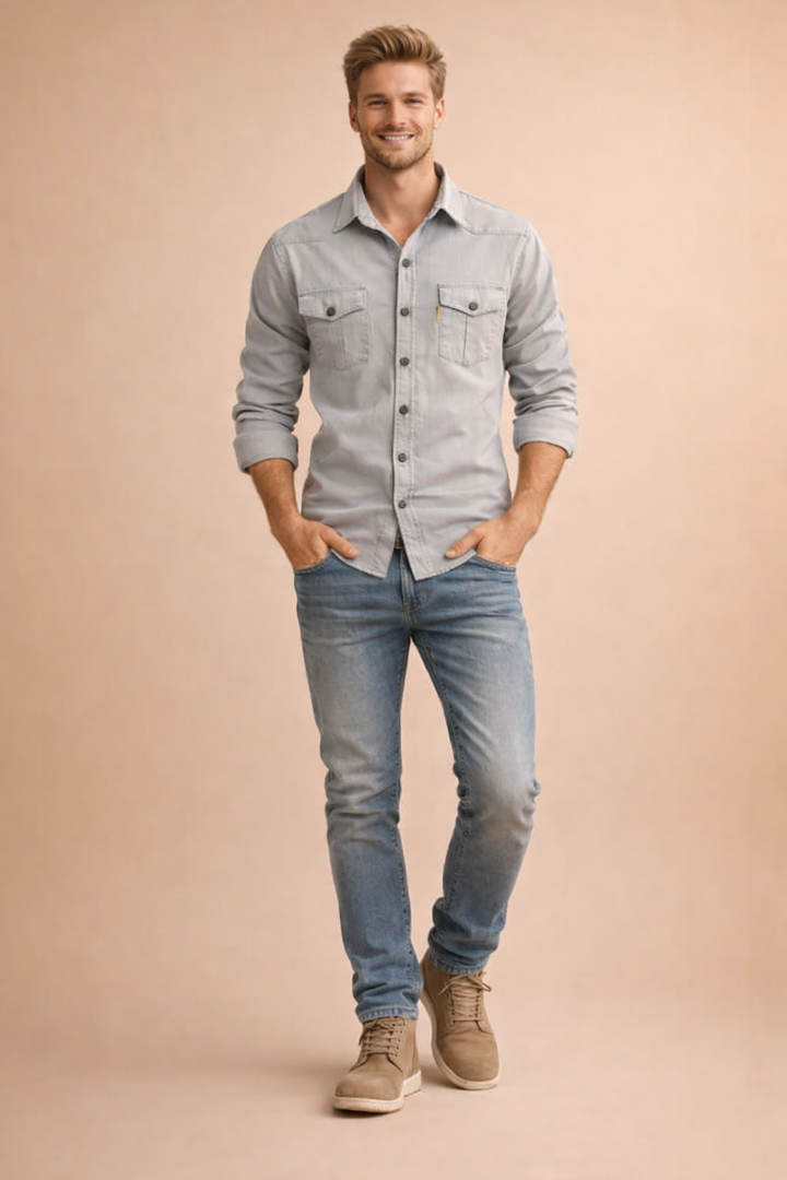 Men's classic long-sleeve button-down shirt in solid color, perfect for sharp everyday style.