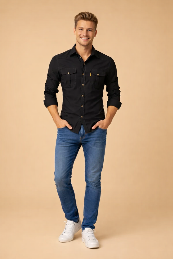 Classic men's long-sleeve button-down shirt, offering timeless style for any occasion.