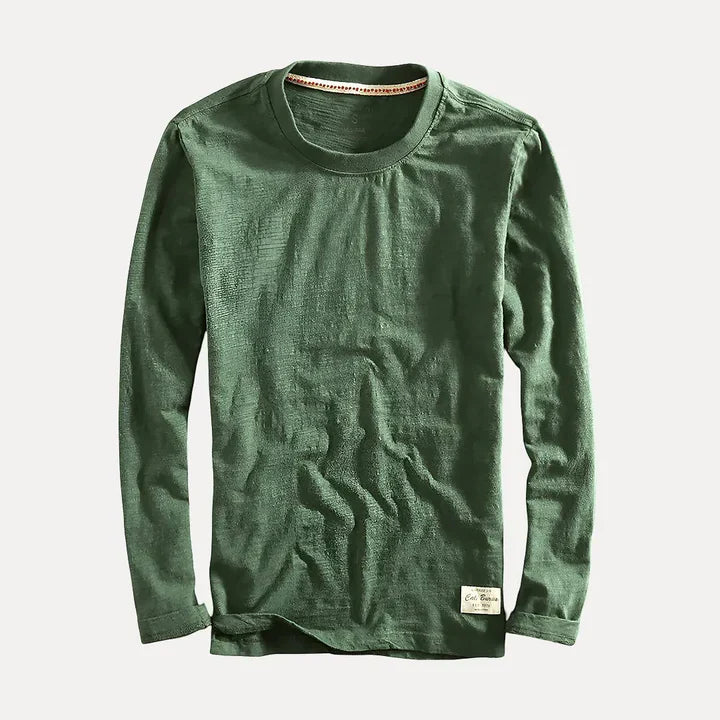 Relaxed fit men's long sleeve crew neck pullover, versatile layering top for stylish casual outfits.